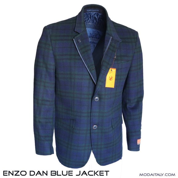 Enzo Dan Navy with GRY/GRN Plaid Size 40(L) 42(XL) - Picture 1 of 8